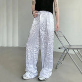 Hearujoy Summer Men's Pants Casual Wrinkle Glossy Male Trousers Straight Wide Leg Loose Bottoms Fashion Style 9C6404